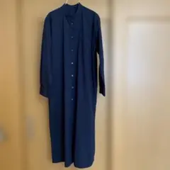 無印良品　ブロードスタンドカラー長袖ワンピース　X L