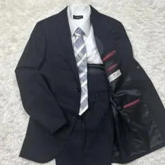 美品 ウール100% ブラック ストライプ スーツ セットアップ　180cm