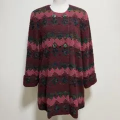 ヴィンテージ イタリア製生地 幾何学模様ロングコート　レトロモード 日本製