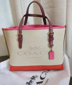 COACH トートバッグ ベージュ ピンク オレンジ