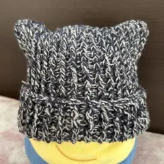 猫耳ニット帽　ハンドメイド　紺色　グレー　大人用