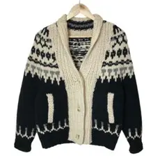 レイビームス　ノルディック柄カウチンニットカーディガン　3つボタン　ポケット