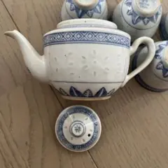 青い花柄の中国茶器 5個セット