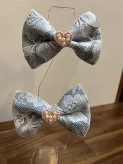 アイドル衣装　レースリボン ヘアクリップ ライトブルー 2個セット