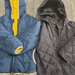 ネイビーとイエローの中綿コート　ジャケット　アウター　コート