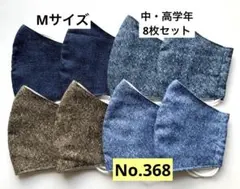 布マスク 8枚セット キッズマスク　小学生マスク　給食マスク　無地デニム風のサムネイル
