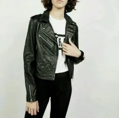 Bershka ブラックレザーライダースジャケット S