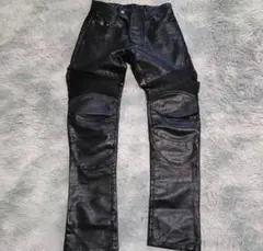 MOTO JEANS レザー調 パンツ パッド4点付 光沢 ブラック - メルカリ