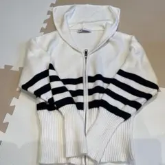 ZARA フード付きストライプカーディガン 半袖