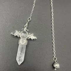 ✨新品白水晶ダウンジングペンデュラム 天使の羽モチーフ占い 浄化 スピリチュアル