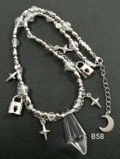 フェアリーグランジネックレス B58　ムーン　 ビーズネックレス ガラス　南京錠