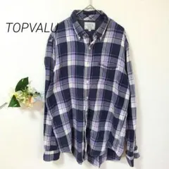 2.62 トップバリュ 長袖 ネルシャツ チェック (XL)大きい 麻 綿のサムネイル
