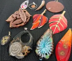 B 大ぶり ペンダントトップ まとめ売り 和風 焼き物 木製 紅葉 レジン 花