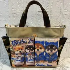 【ハンドメイド】♡柴犬ちゃんと迷彩柄♡ポケット沢山お散歩バッグ