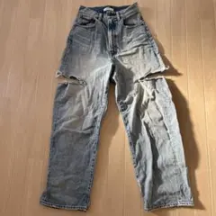 moussy ダメージ加工 ワイドレッグデニムライトブルー