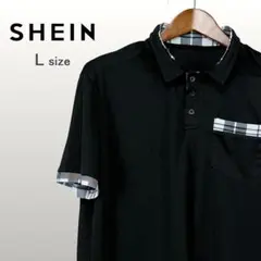SHEIN 美品 半袖ポロシャツ ドライ チェック柄デザイン 黒 L 0193のサムネイル