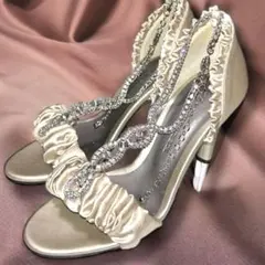 オープントゥパンプス　スワロフスキーストラップエレガントハイヒール結婚式パーティ