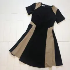 美品 バイカラー フレアワンピース 細身 キレイめカジュアル フォーマル
