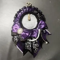 ハンドメイド ロゼット パープル ブラック 75mm缶バッジ用