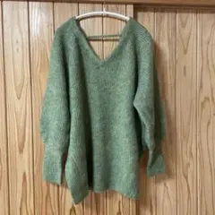 kastane カスタネ　メランジVあきニットプルオーバー　グリーン