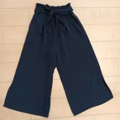 earth music&ecology ネイビー ワイドパンツ リボン付き