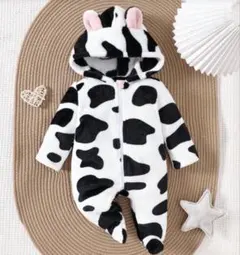赤ちゃん ベビー 長袖 フード付き ロンパース かわいい 牛柄