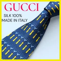 GUCCI ネクタイ フォーク柄 ネイビー シルク100% イタリア製 訳あり