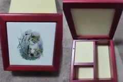 猫ねこネコ タイル アクセサリーケース 赤 小物入れ キジトラのサムネイル