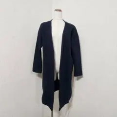 MUJI 無印 ボタンレスロングコート 濃ネイビー系 シンプル 無地【XS~S】のサムネイル