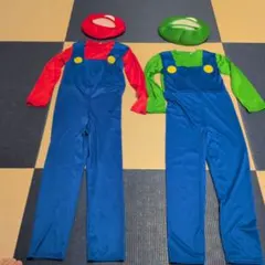 スーパーマリオ風コスチュームセット Ｌ、Mサイズ 帽子付き