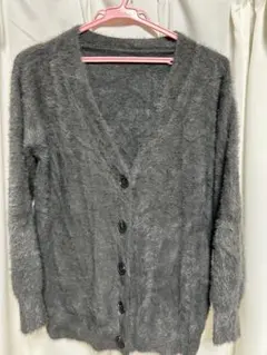 グレー 長袖　カーディガン　シャギー　ふわふわ