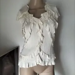 美品 フリル 半袖 カットソー ホワイトのサムネイル
