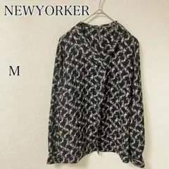 NEWYORKER ニューヨーカー 総柄 ブラウス リーフ柄 黒 長袖 Mのサムネイル