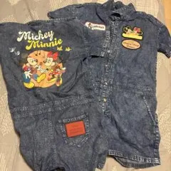 ミッキー ミニー半袖半ズボンデニムオーバーオール 120＆110✨2枚セット✨