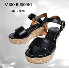 美品 FABIO RUSCONIファビオルスコーニコルクウェッジサンダル 36黒
