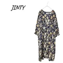ジンティー 【3L】花柄 ロングシャツワンピース 大きいサイズ 体型カバー