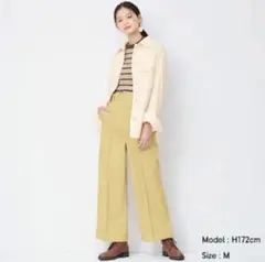 GU レディース ウラキモウ カラーストレートパンツ S イエロー