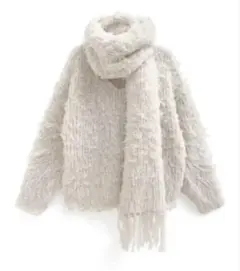 Vネックシャギーニットトップス×マフラーアンサンブル[dr759]