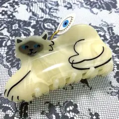 ククシュゼット　ヘアクリップ　猫　シャム猫　髪留め　バンスクリップ　ネコ　動物