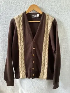 美品アメリカ古着　80s 茶 ブラウン ケーブル編カーディガンヴィンデージUSA