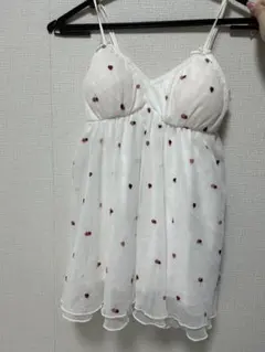 ジェラートピケ　ホワイト シフォン キャミソール 赤いハート刺繍