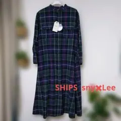 新品タグ付　SHIPS any別注　Lee　バンドカラー　チェックワンピース
