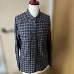 美品　エーグル　チェック柄長袖シャツ