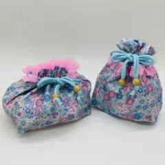 水色　ピンク　リボン　花柄　 レース お弁当袋 コップ袋   入園 給食 巾着袋