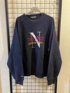90s usa製 NAUTICA 刺繍 スウェット ジャンスポーツ ネイビーのサムネイル