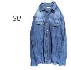 【ジーユー】デニムシャツ 長袖シャツ スナップボタン ヴィンテージ風 ブルー L