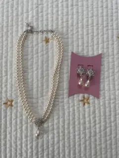 パール風 2連 ネックレス　イヤリング セット