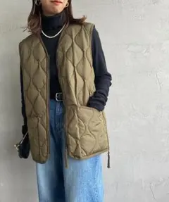 ダークオリーブ キルティングダウンベスト　Lサイズ