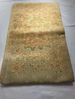 袋帯 金色と緑色の花吉祥文様