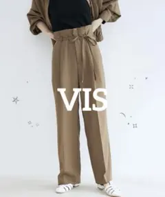 《美品》VIS リネンライク　ハイウエストワイドパンツ